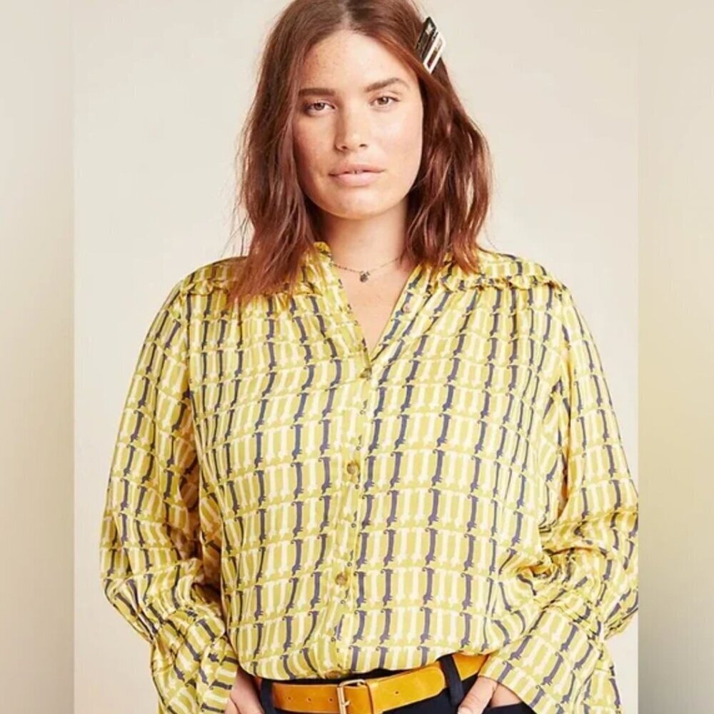 Anthropologie Maeve Fredericka Button Up Blouse Dachshund Print